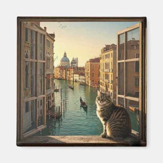 Katze in Venedig Italien Reise Souvenirgemälde Magnet (Vorne)