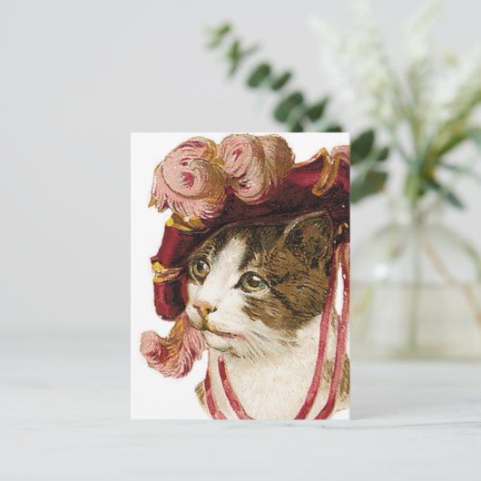 Katze in Viktorianischem Hut Postkarte (Stehend Vorderseite)