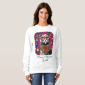 Katze in Weihnachtslicht, Funny Meowa Weihnachten Sweatshirt (Vorne ganz)