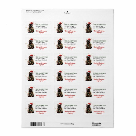 Katze in Weihnachtslicht Rücksendeadresse ummantel Adressaufkleber (Vorne)