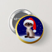 Katze in Weihnachtsmannmütze Button (Vorne & Hinten)