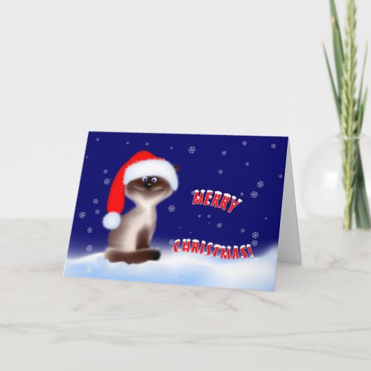 Katze in Weihnachtsmannmütze Feiertagskarte (Vorderseite)