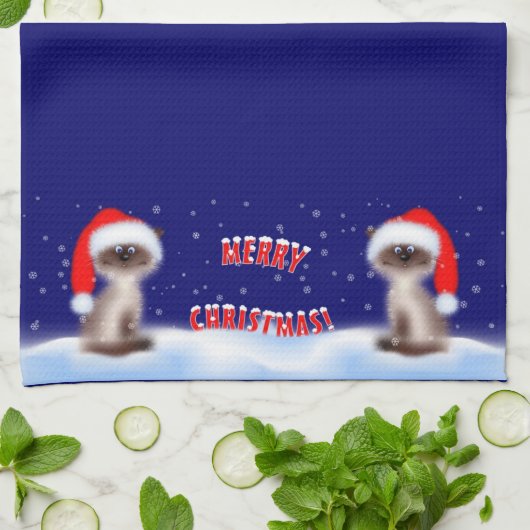 Katze in Weihnachtsmannmütze Geschirrtuch (Gefaltet)