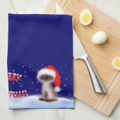 Katze in Weihnachtsmannmütze Geschirrtuch (Viertel Falte)