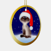 Katze in Weihnachtsmannmütze Keramikornament (Rechts)