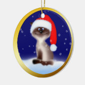 Katze in Weihnachtsmannmütze Keramikornament (Links)