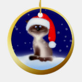 Katze in Weihnachtsmannmütze Keramikornament (Hinten)