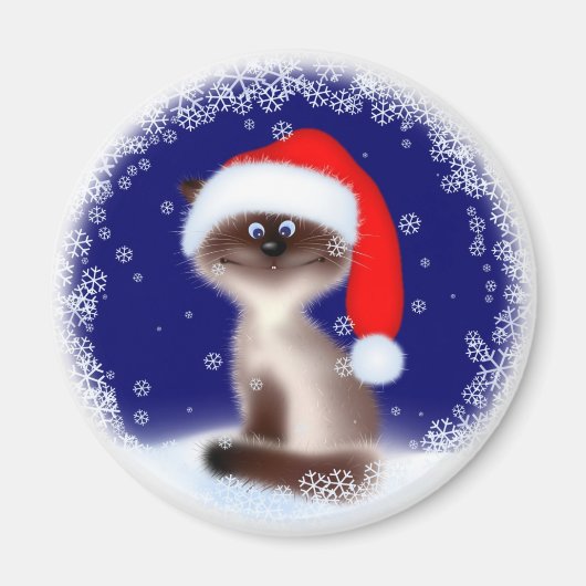 Katze in Weihnachtsmannmütze Magnet (Vorne)