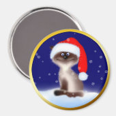 Katze in Weihnachtsmannmütze Magnet (Vorderseite/Rückseite)