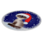 Katze in Weihnachtsmannmütze Schneidebrett (Ecke)