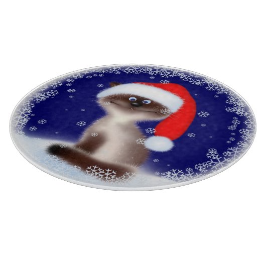 Katze in Weihnachtsmannmütze Schneidebrett (Ecke)