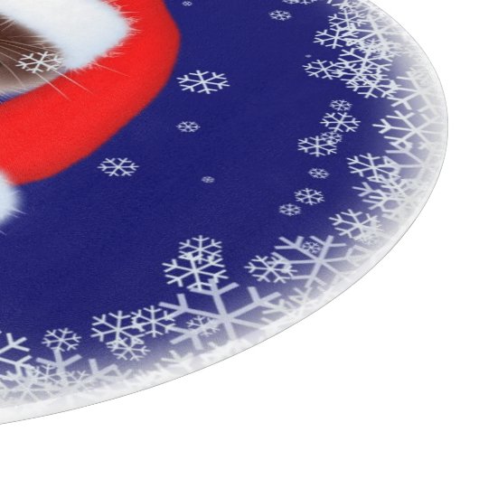 Katze in Weihnachtsmannmütze Schneidebrett (Ecke)