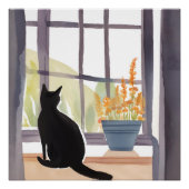 Katze in Windows | Silhouette Wasserfarbe Poster (Vorderseite)