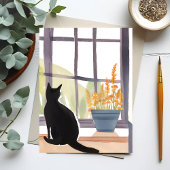 Katze in Windows | Silhouette Wasserfarbe Postkarte