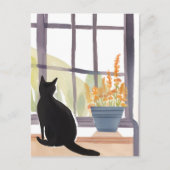 Katze in Windows | Silhouette Wasserfarbe Postkarte (Vorderseite)