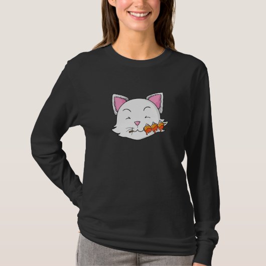 Katze isst Dango Rice Dumplings T-Shirt (Vorderseite)