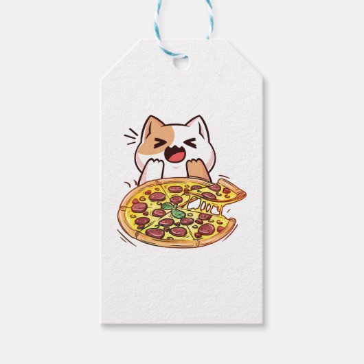 Katze isst eine Pizza Geschenkanhänger (Vorderseite)