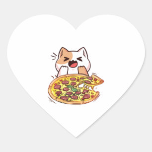 Katze isst eine Pizza Herz-Aufkleber