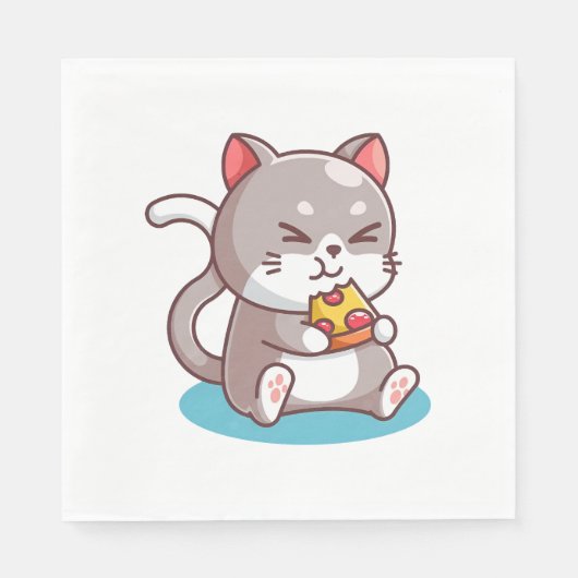 Katze isst eine Pizza Serviette (Vorderseite)