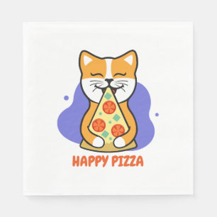 Katze isst eine Pizza Serviette