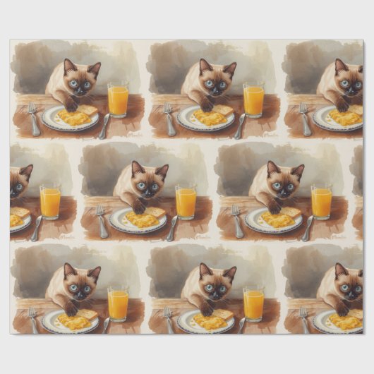 Katze isst Frühstück  Geschenkpapier (Flach)