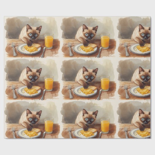 Katze isst Frühstück  Geschenkpapier (Flach)