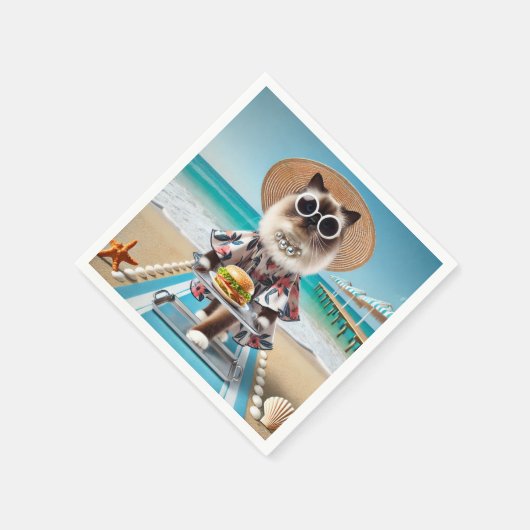 Katze isst Hamburger Serviette (Ecke)