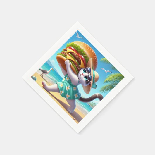 Katze isst Hamburger Serviette (Ecke)