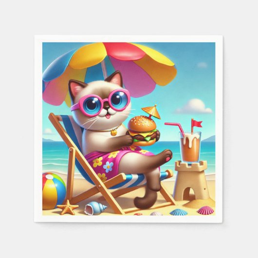 Katze isst Hamburger Serviette (Vorderseite)