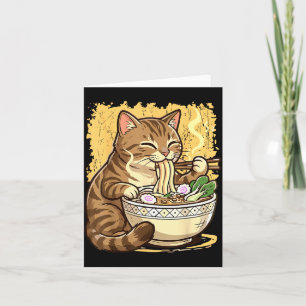 Katze isst japanische Ramen-Nudeln Karte
