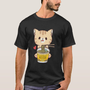 Katze isst japanische Udon-Suppengnudeln Essen Udo T-Shirt