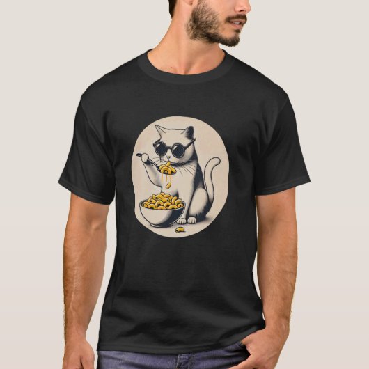 Katze isst Mac und Käse T-Shirt (Vorderseite)