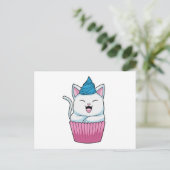 Katze isst Muffin Postkarte (Stehend Vorderseite)