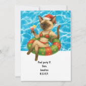 Katze ist am Pool für Poolparty Einladung (Vorderseite)