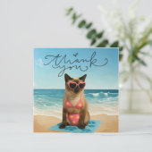 Katze ist am Strand Dankeskarte (Stehend Vorderseite)