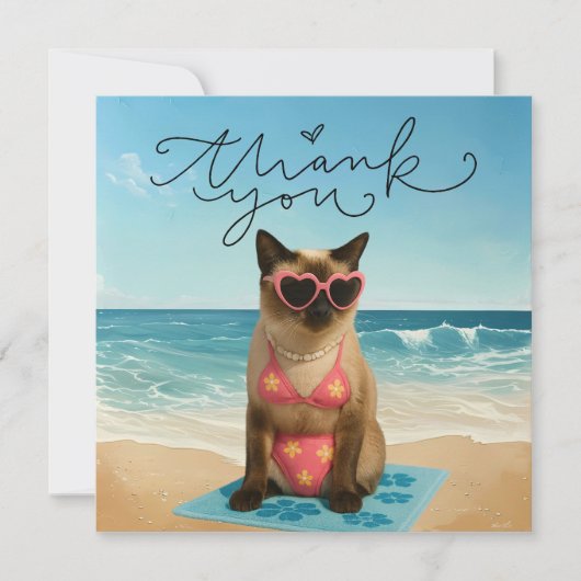 Katze ist am Strand Dankeskarte (Vorderseite)