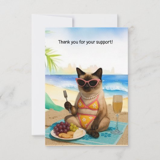 Katze ist am Strand Dankeskarte (Vorderseite)