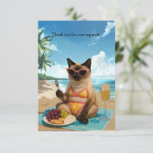 Katze ist am Strand Dankeskarte (Stehend Vorderseite)