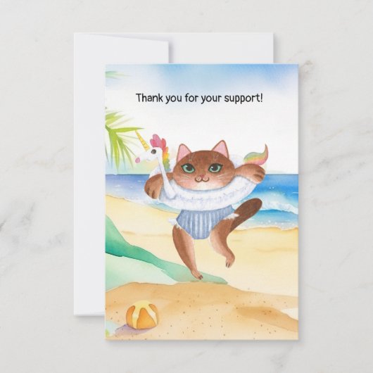 Katze ist am Strand Dankeskarte (Vorderseite)