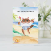 Katze ist am Strand Dankeskarte (Stehend Vorderseite)