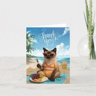 Katze ist am Strand Dankeskarte