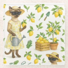 Katze ist Gartengarten für Zitronen Glasuntersetzer