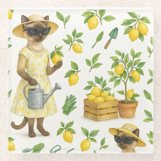 Katze ist Gartengarten für Zitronen Glasuntersetzer (Vorderseite)