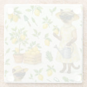 Katze ist Gartengarten für Zitronen Glasuntersetzer (Rückseite)