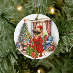 Katze ist Weihnachtsboxen Keramik Ornament