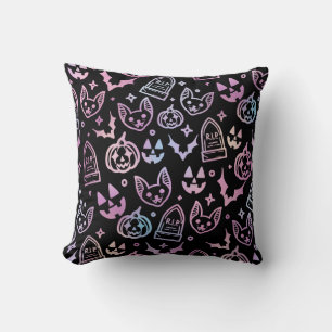 Katze Jack O'Lantern Fledermaus Halloween schwarze Kissen
