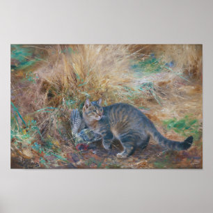 Katze Jagd auf ein Turtledove, Bruno Liljefors Poster