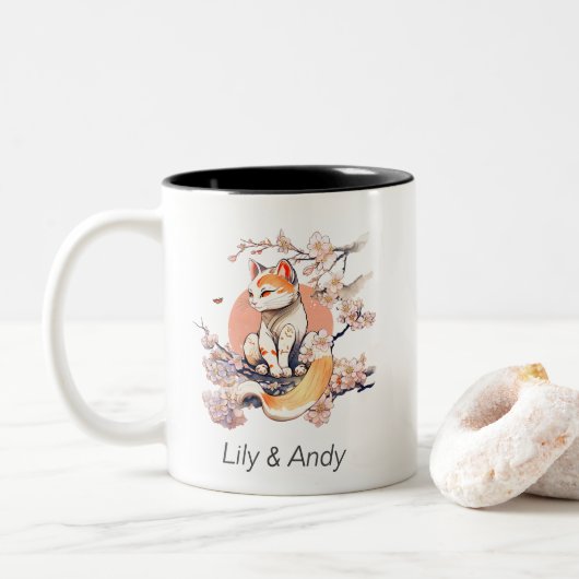 Katze | Japanesee Anime Style Zweifarbige Tasse (Mit Donut)