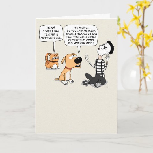 Katze jüdisch auf Mime's unsichtbare Box Funny Bir Karte (Gelbe Blume)