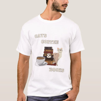 Katze, Kaffee und Bücher T-Shirt